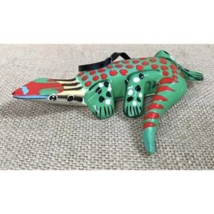 Lizard Ornament Paper Mache ? Hand Painted Bold Colorful Folk Art Christmas